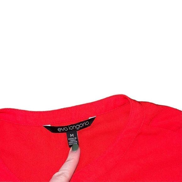 NWT EVA LONGORIA Red Button Down Blouse W/ Bell Sleeves & Bodice Ruffle Size M - Picture 5 of 6